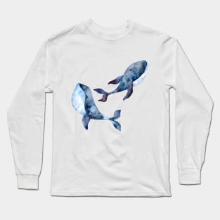 beautiful blue whales swimming in the ocean Long Sleeve T-Shirt